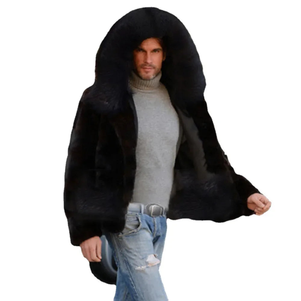 Winter Hooded Faux Fur Coat for Men Men Jackets