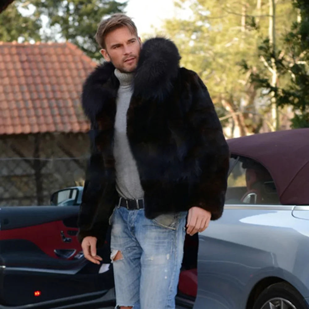 Winter Hooded Faux Fur Coat for Men Men Jackets