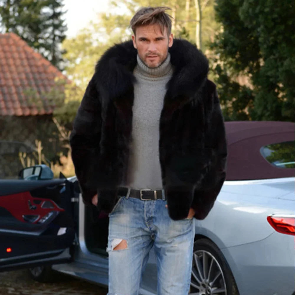 Elegant Faux Fur Hooded Winter Coat for Men