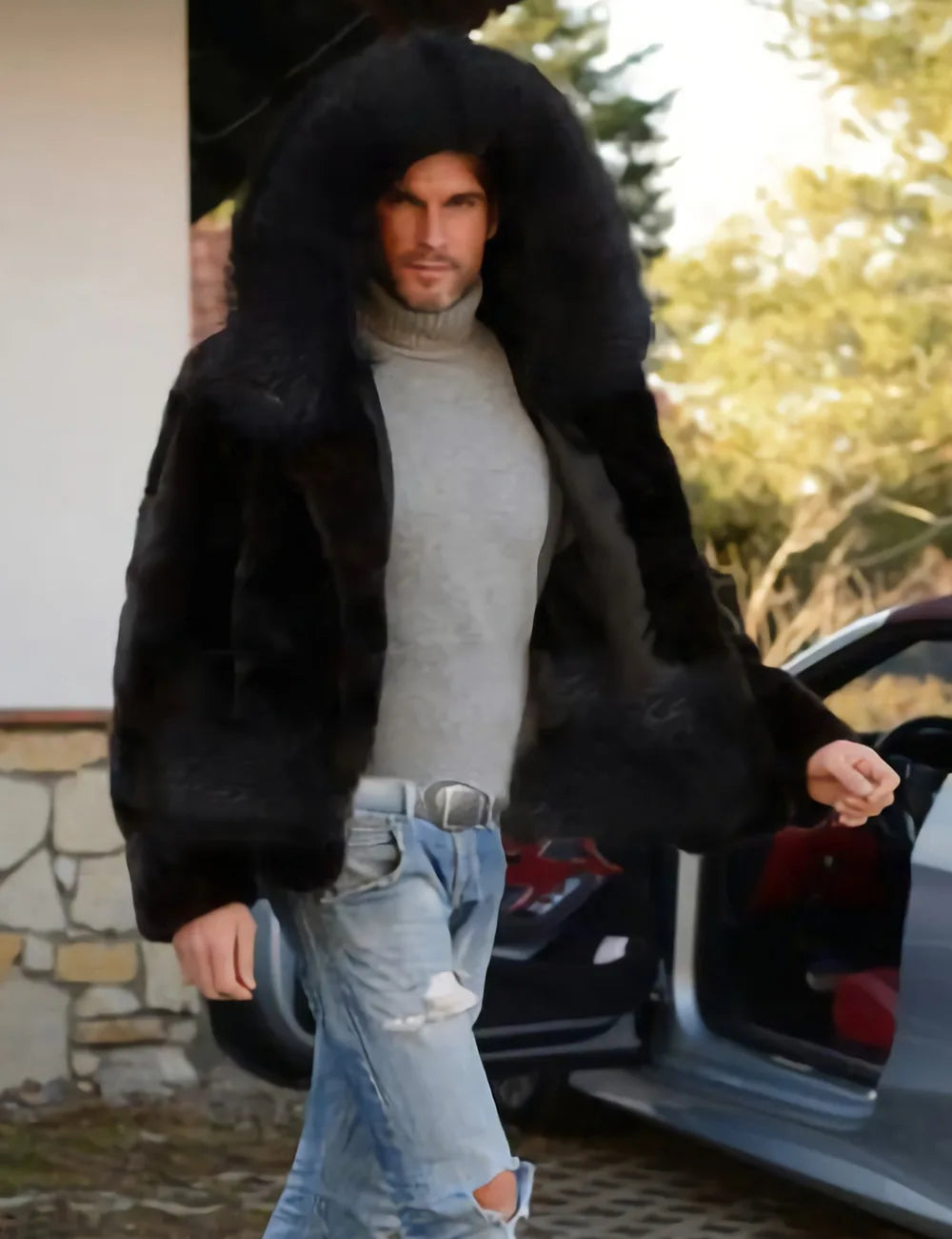 Winter Hooded Faux Fur Coat for Men Men Jackets