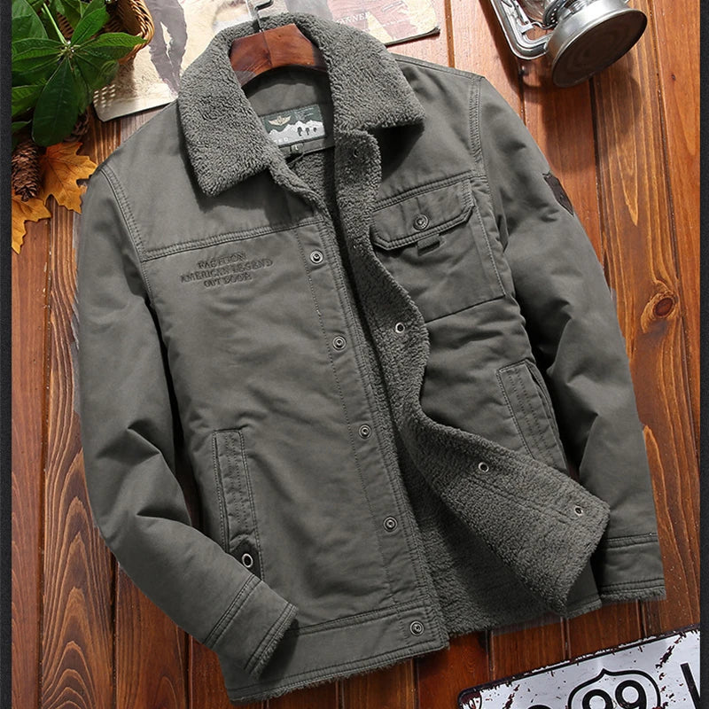 Rugged Warmth Outdoor Men's Jacket with Sherpa Collar Men Jackets