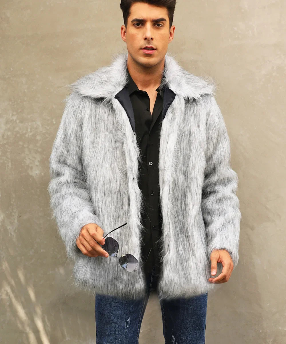 Cold-Weather Fox Look with Men's Faux Fur Coat Jacket Men Coats