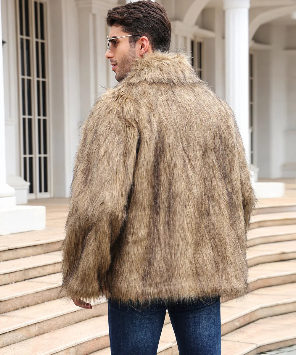 Cold-Weather Fox Look with Men's Faux Fur Coat Jacket Men Coats