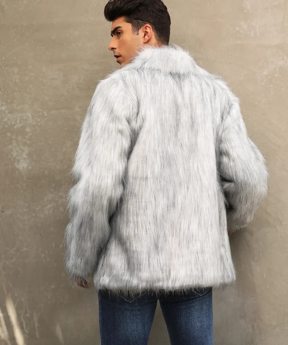 Cold-Weather Fox Look with Men's Faux Fur Coat Jacket Men Coats