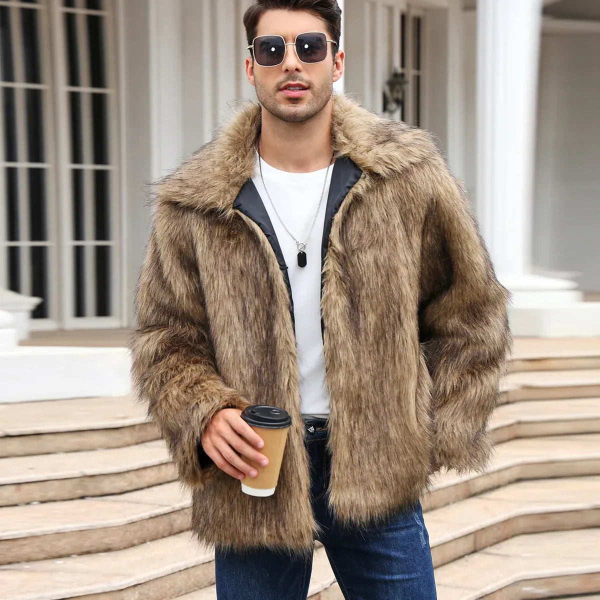 Oversized Faux Fur Coat for Men – Luxury Winter Fashion