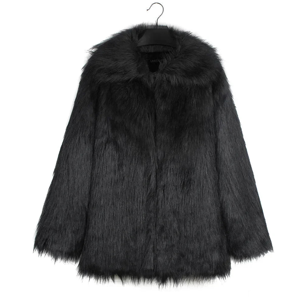 Cold-Weather Fox Look with Men's Faux Fur Coat Jacket Men Coats