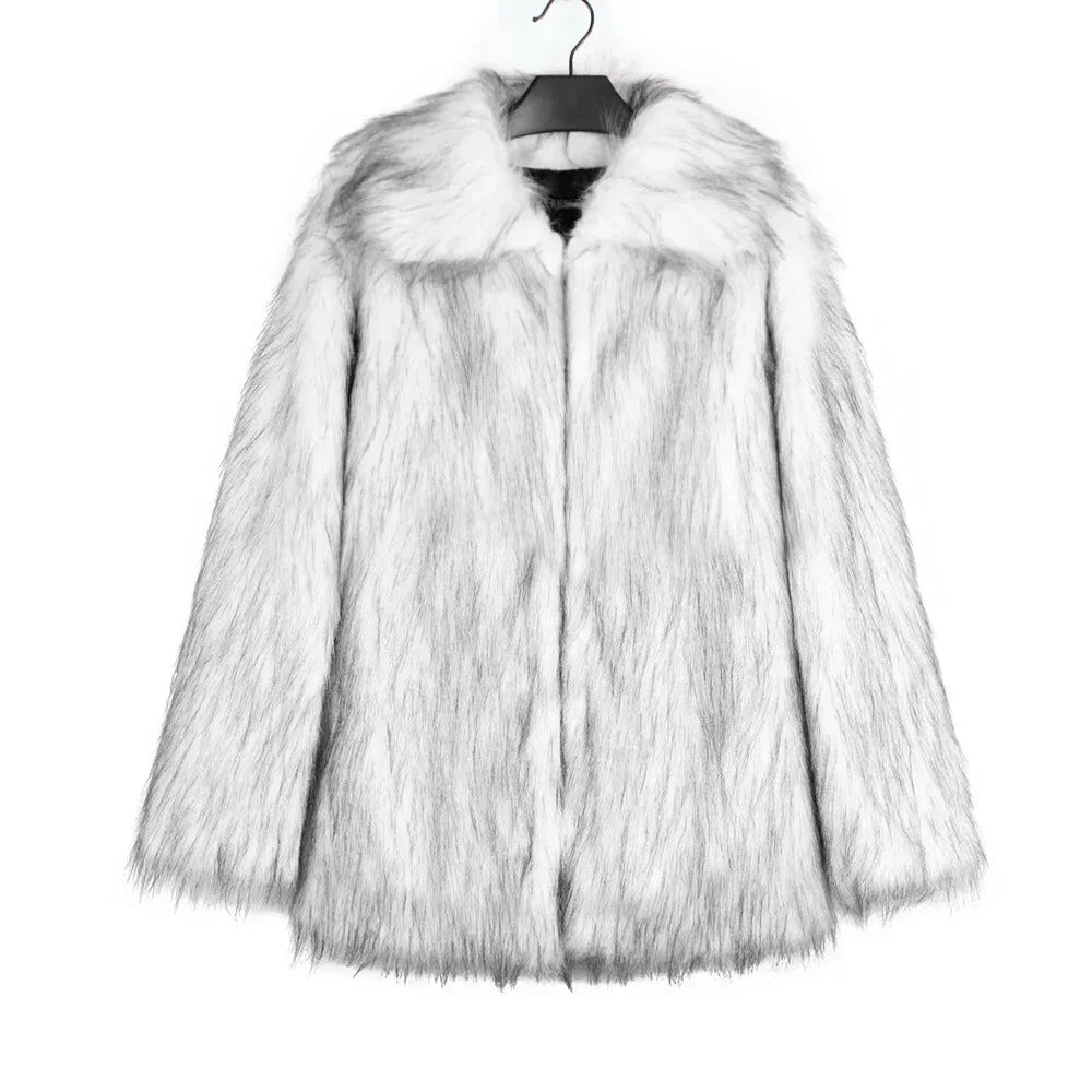 Cold-Weather Fox Look with Men's Faux Fur Coat Jacket Men Coats