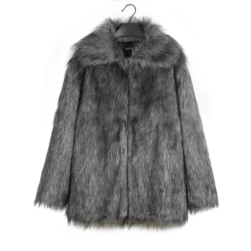 Cold-Weather Fox Look with Men's Faux Fur Coat Jacket Men Coats