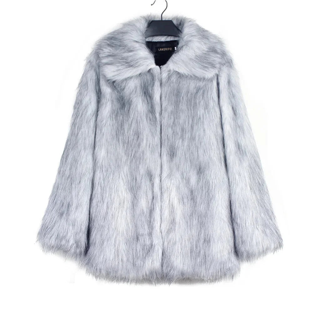 Cold-Weather Fox Look with Men's Faux Fur Coat Jacket Men Coats