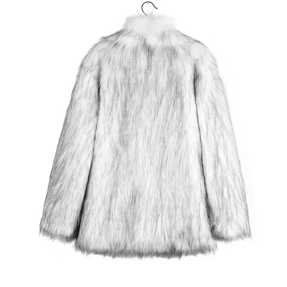 Cold-Weather Fox Look with Men's Faux Fur Coat Jacket Men Coats