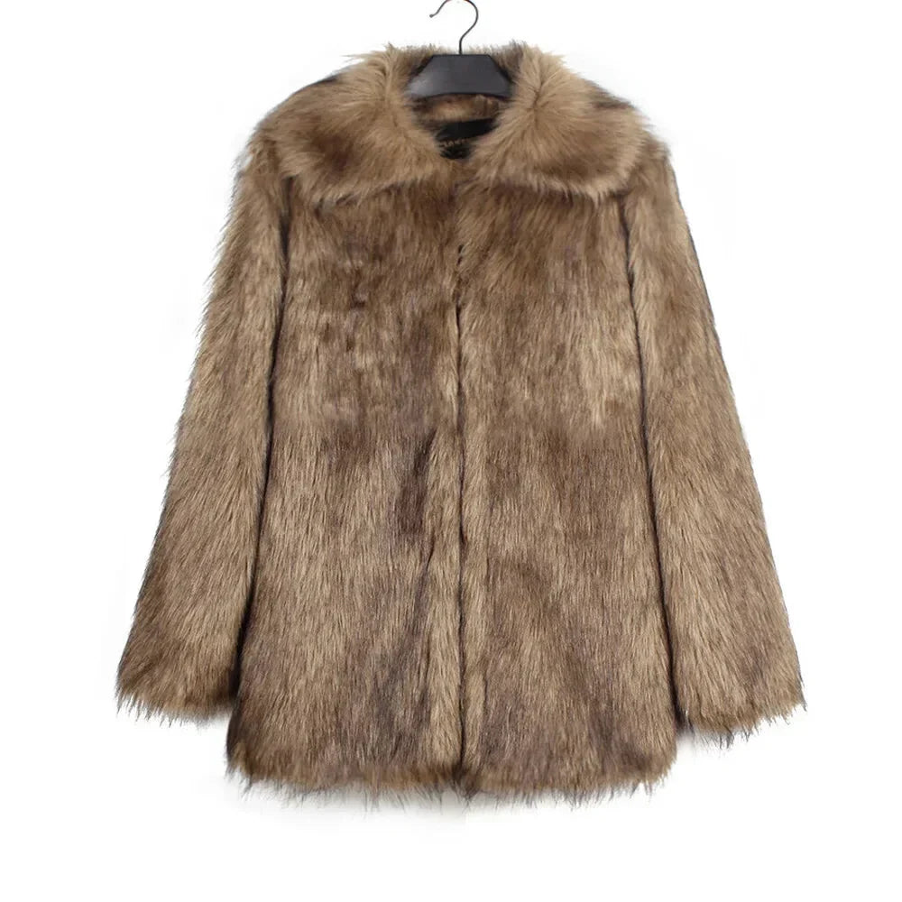 Cold-Weather Fox Look with Men's Faux Fur Coat Jacket Men Coats