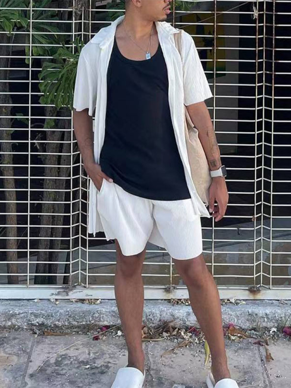 Summer Textured Shirt & Shorts Set for Men Summer Outfits