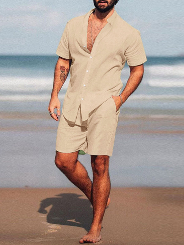 Men's 2-Piece Summer Set – Classic Collared Shirt & Shorts | Summer Outfits