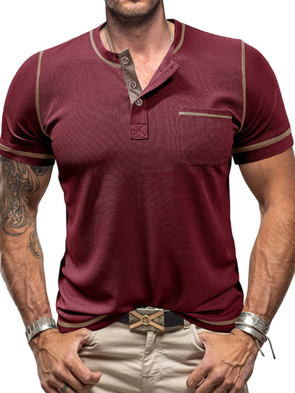 Contrast Binding Henley T-Shirt for Men Tees