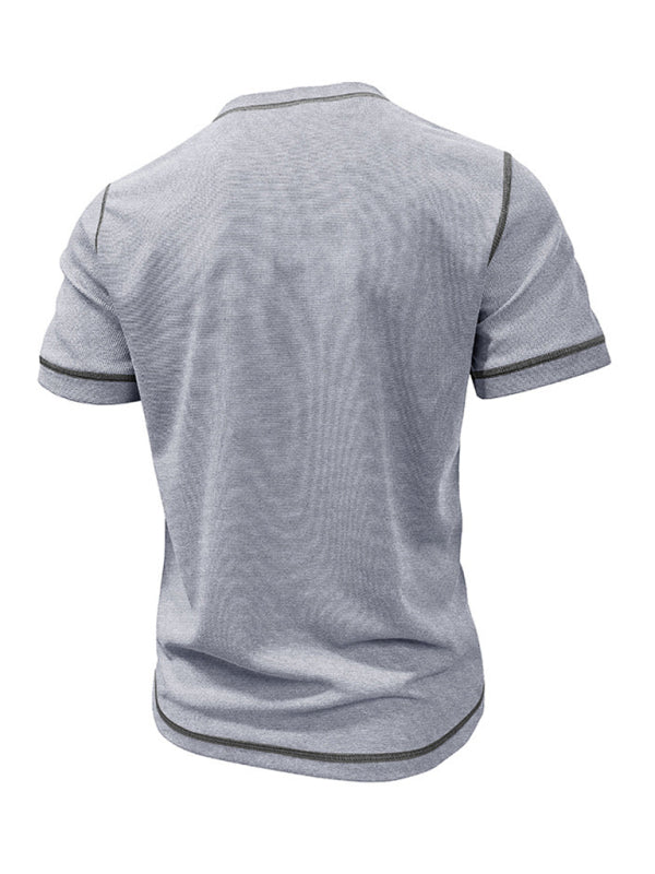 Contrast Binding Henley T-Shirt for Men Tees