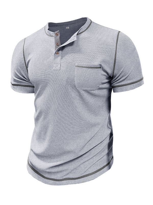 Contrast Binding Henley T-Shirt for Men Tees