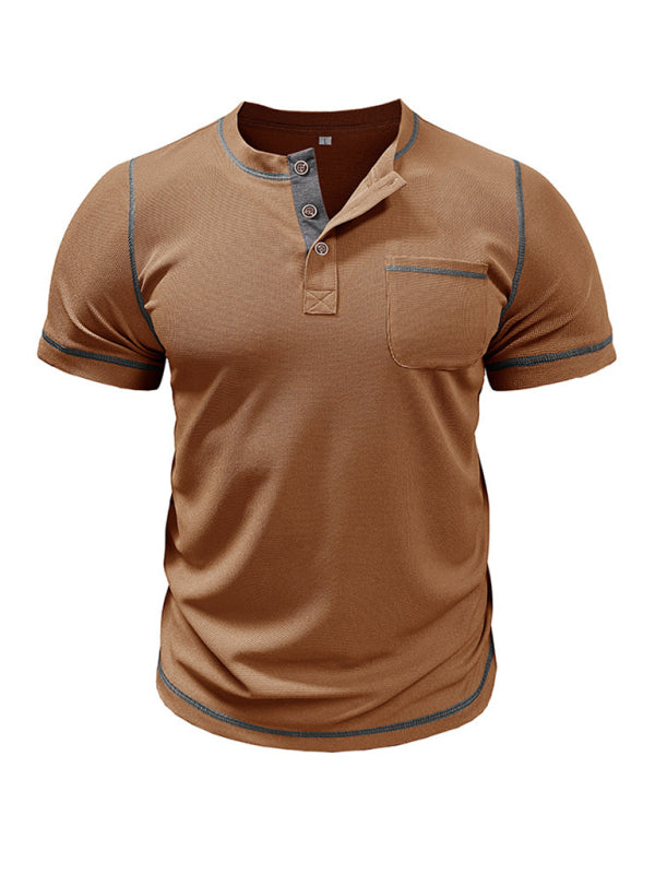 Contrast Binding Henley T-Shirt for Men Tees