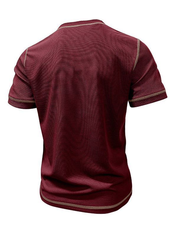 Contrast Binding Henley T-Shirt for Men Tees