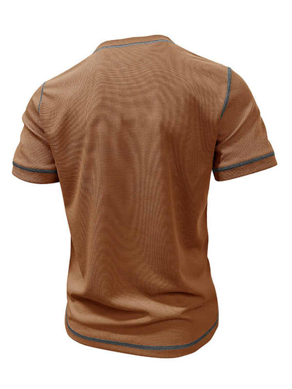 Contrast Binding Henley T-Shirt for Men Tees