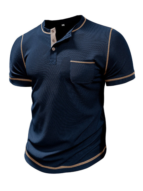 Contrast Binding Henley T-Shirt for Men Tees