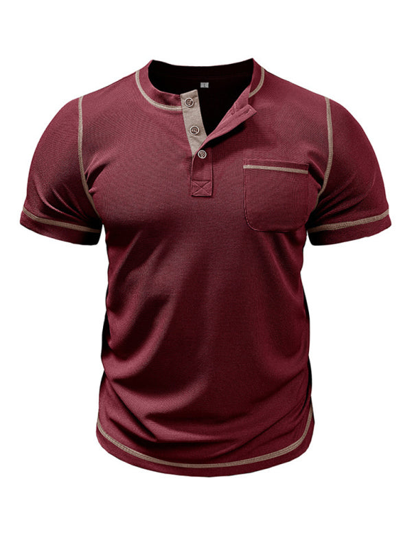 Contrast Binding Henley T-Shirt for Men Tees