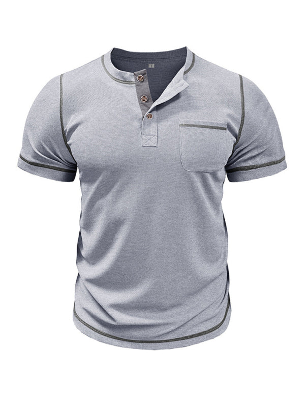 Contrast Binding Henley T-Shirt for Men Tees