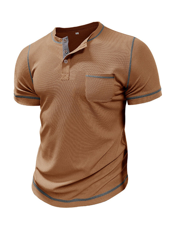 Contrast Binding Henley T-Shirt for Men Tees