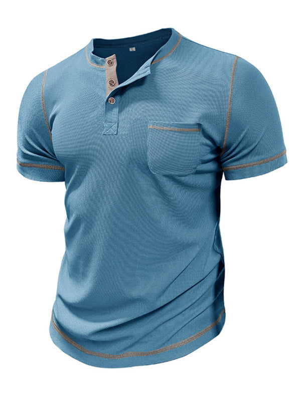 Contrast Binding Henley T-Shirt for Men Tees