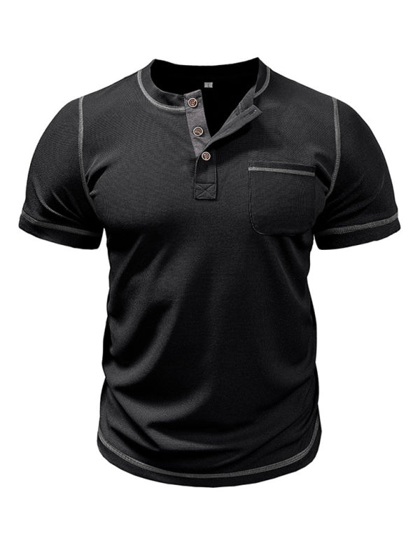 Contrast Binding Henley T-Shirt for Men Tees