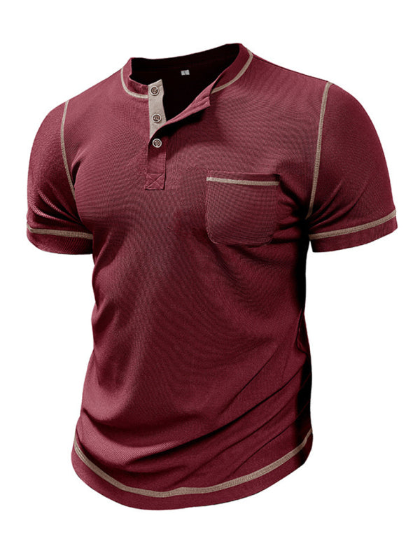 Contrast Binding Henley T-Shirt for Men Tees