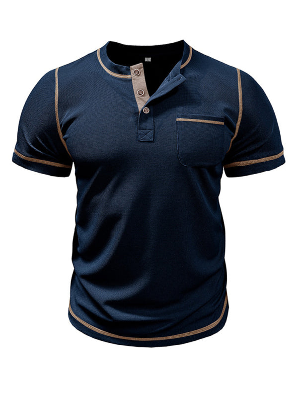 Contrast Binding Henley T-Shirt for Men Tees