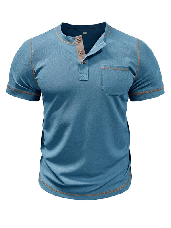 Contrast Binding Henley T-Shirt for Men Tees