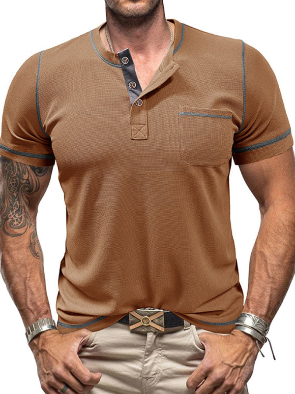 Contrast Binding Henley T-Shirt for Men Tees