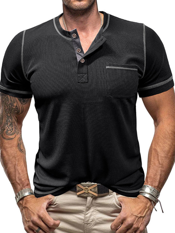 Contrast Binding Henley T-Shirt for Men Tees