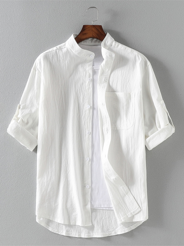 Textured Cotton Shirt for Men with Button Tabs Shirts