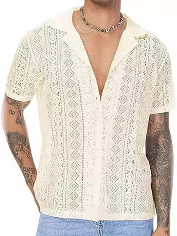 Men's Cotton Hollow Knit Short Sleeve Shirt – Summer Wear