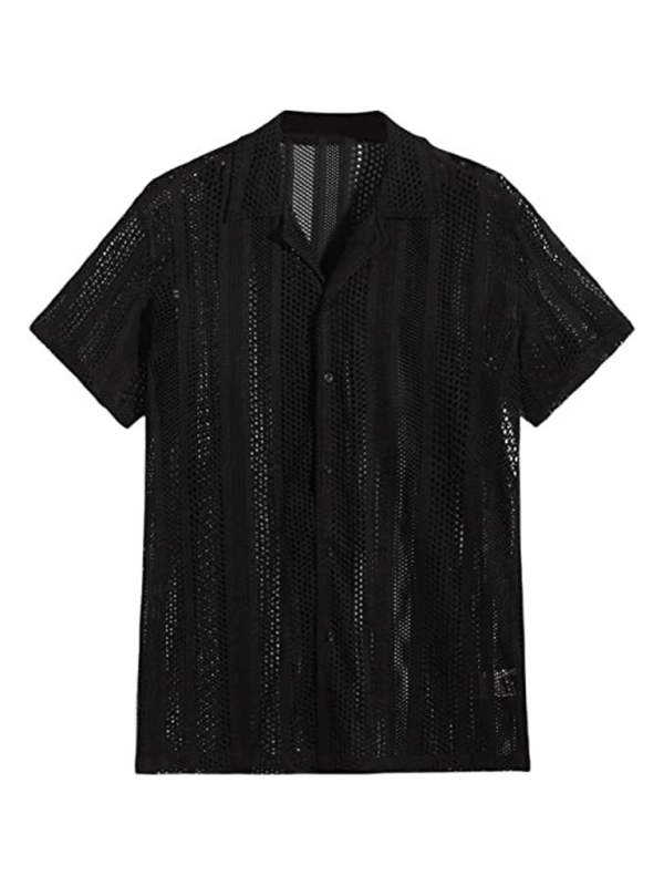 Men's Hollow Knitting Button-Up Shirt for Summer Vibes Men Tops