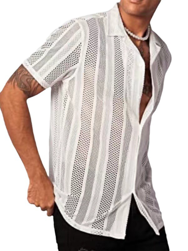 Men's Hollow Knitting Button-Up Shirt for Summer Vibes Men Tops