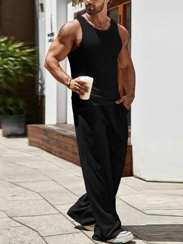 Men's Ribbed Sleeveless Outfit with Matching Pants Pants Set