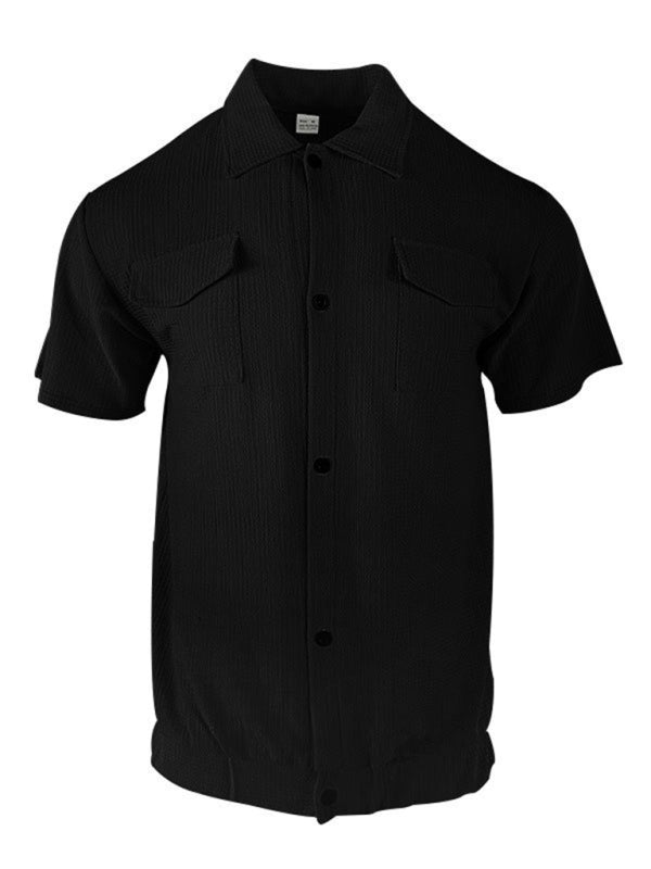 Textured Button-Up Flap Shirt for Men with Short Sleeves Shirts