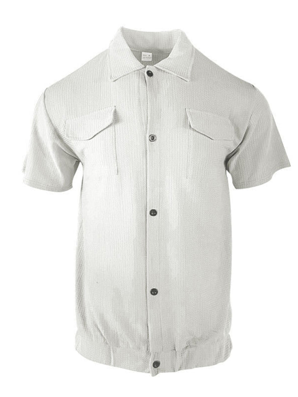 Textured Button-Up Flap Shirt for Men with Short Sleeves Shirts