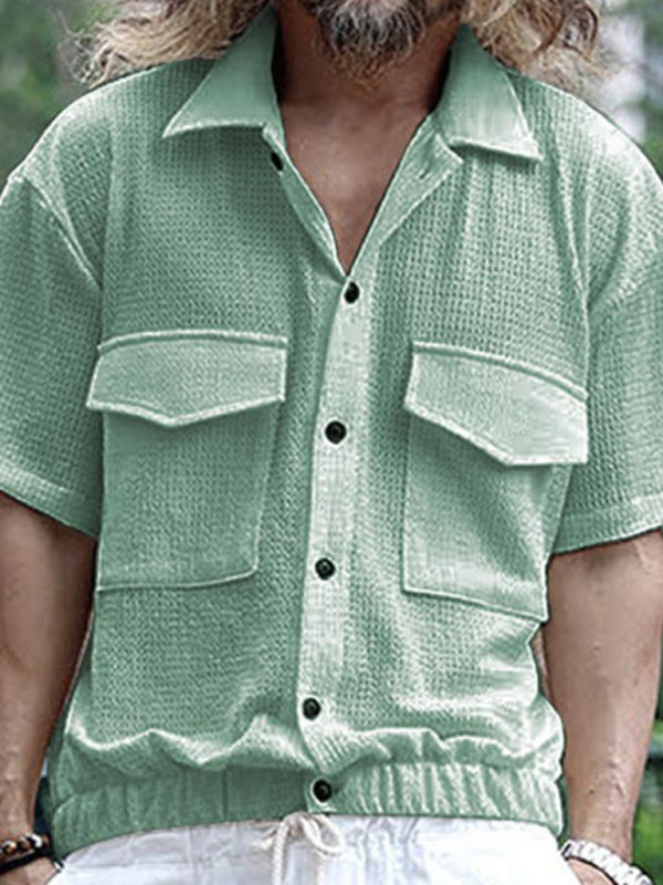 Men's Casual Collared Short Sleeve Shirt with Flap Pockets