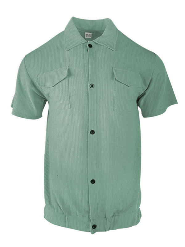 Textured Button-Up Flap Shirt for Men with Short Sleeves Shirts