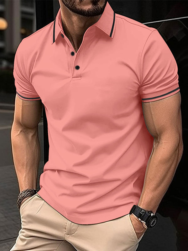 Men's Contrast Solid Polo Shirt with Short Sleeves Polos