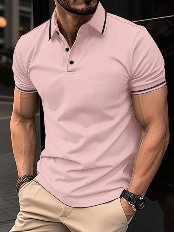 Men's Contrast Solid Polo Shirt with Short Sleeves Polos