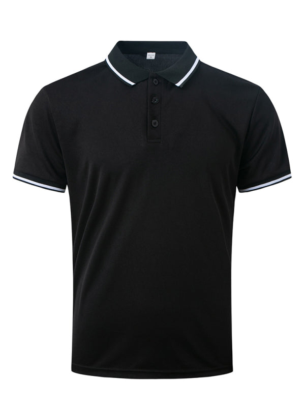 Men's Contrast Solid Polo Shirt with Short Sleeves Polos