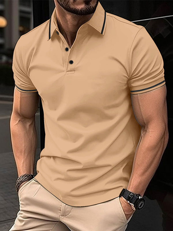 Men's Contrast Solid Polo Shirt with Short Sleeves Polos