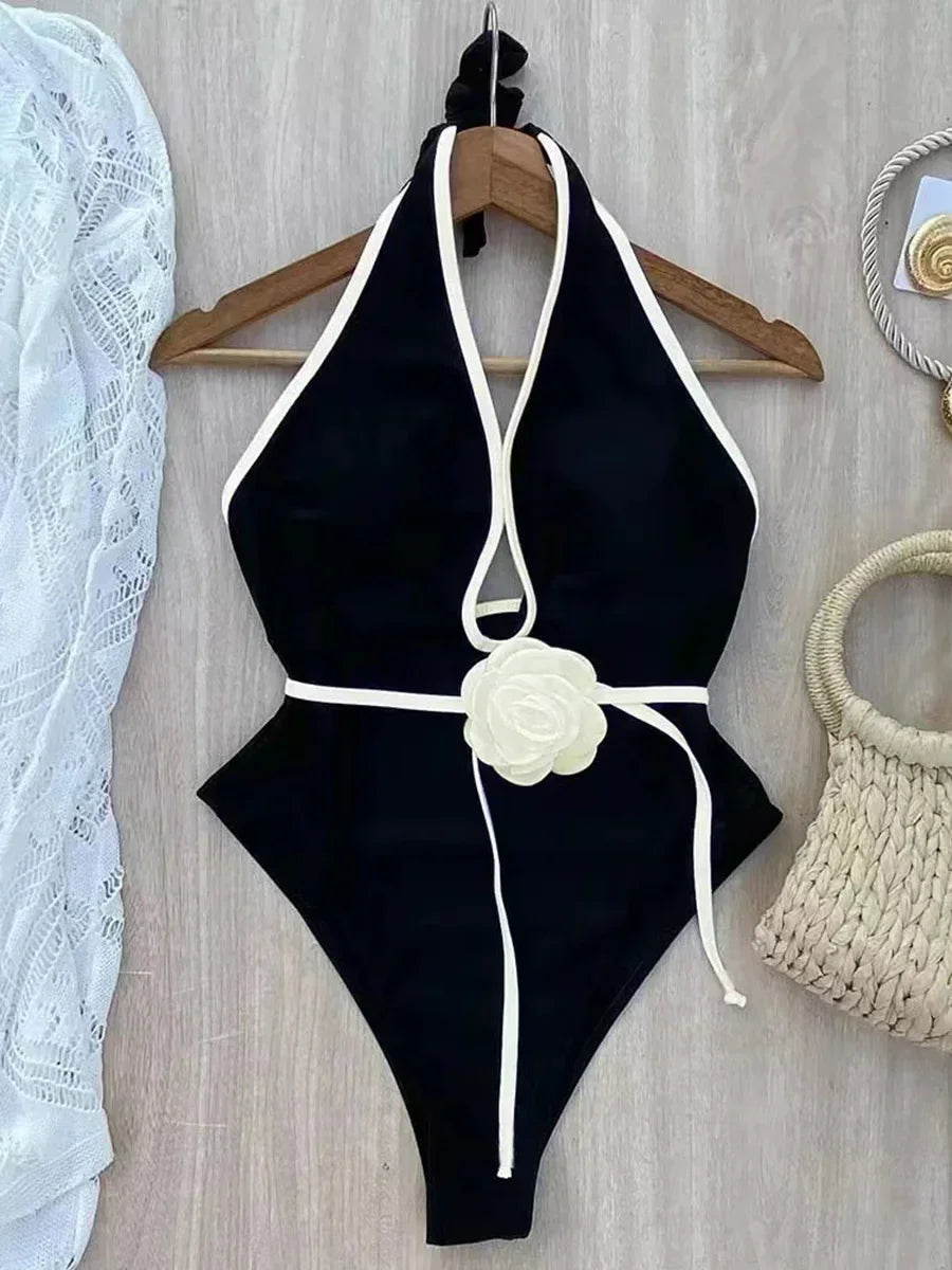 Women's Monokini with Elegant Rosette and High Legs | Swimwear