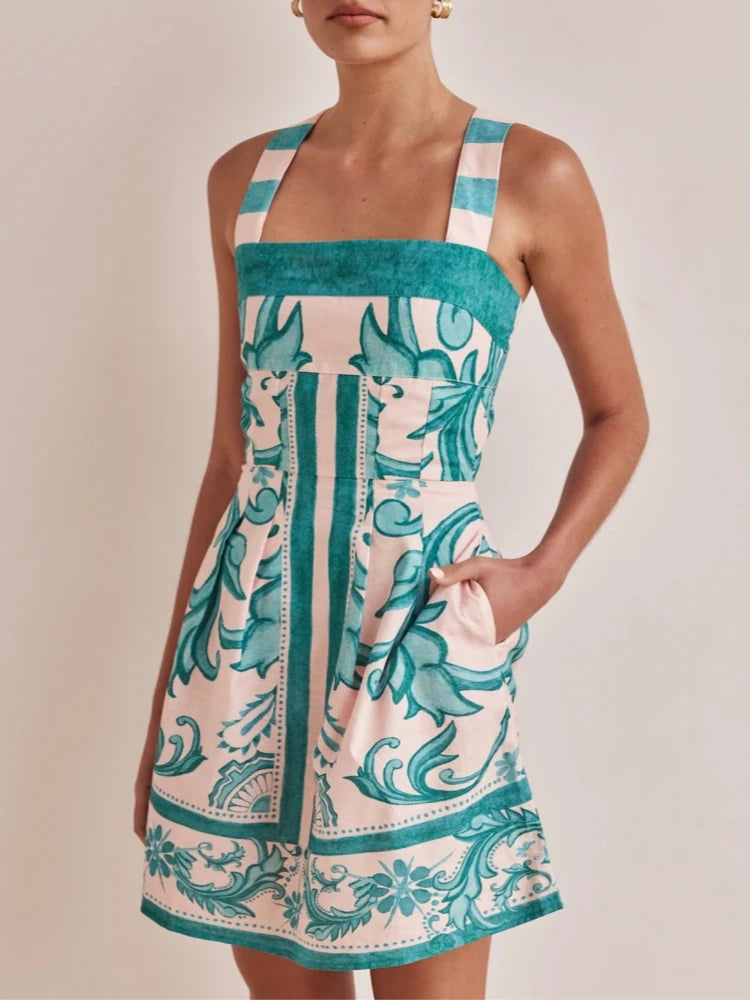 Casual Parsley Sundress with Square Neckline - Summer Fashion | Sundresses