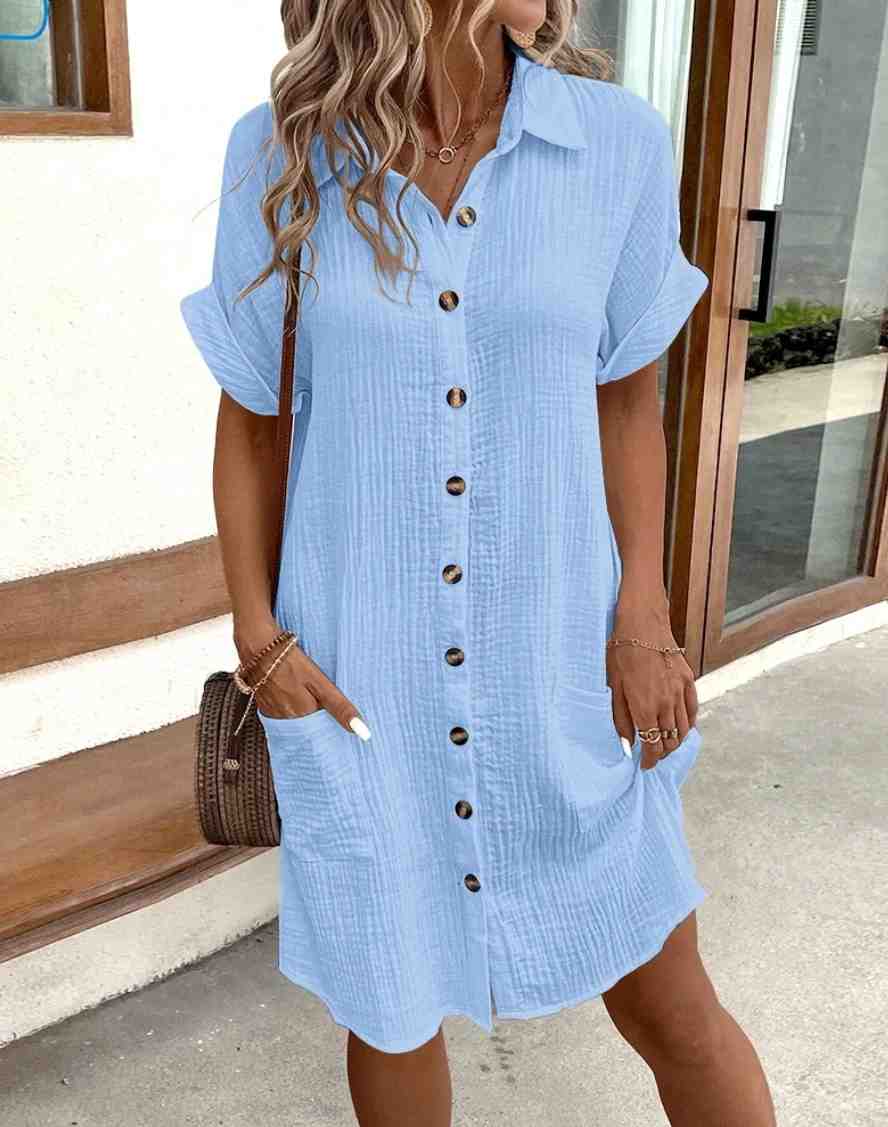 Casual Shirt Dress with Side Pockets  Casual Dresses